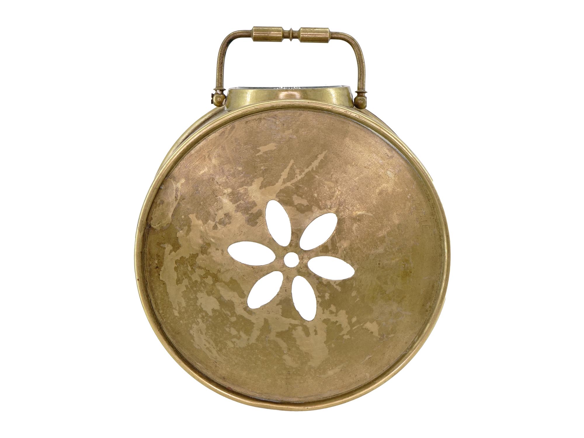 ANTIQUE BRASS ALARM CLOCK CASE WITH FLORAL DESIGN PIC-3